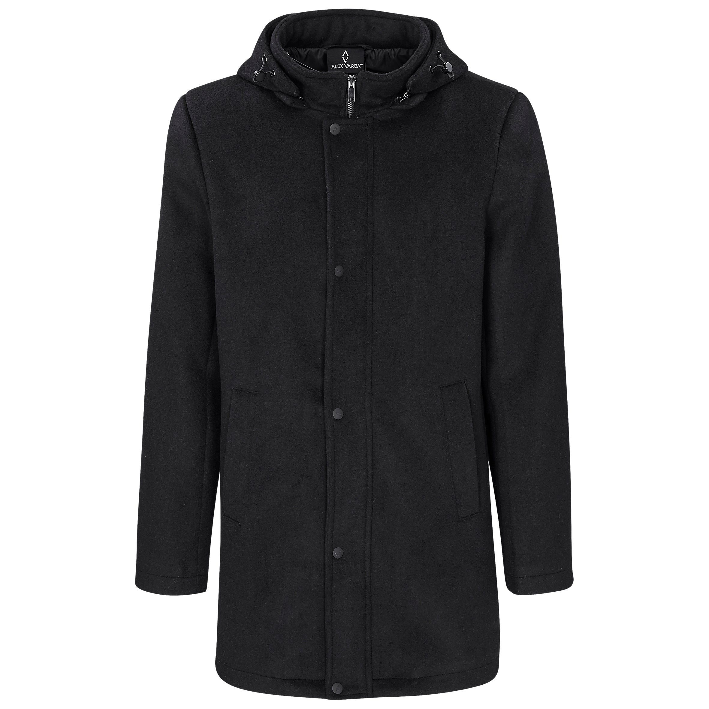 Black coat with a hood on a white background