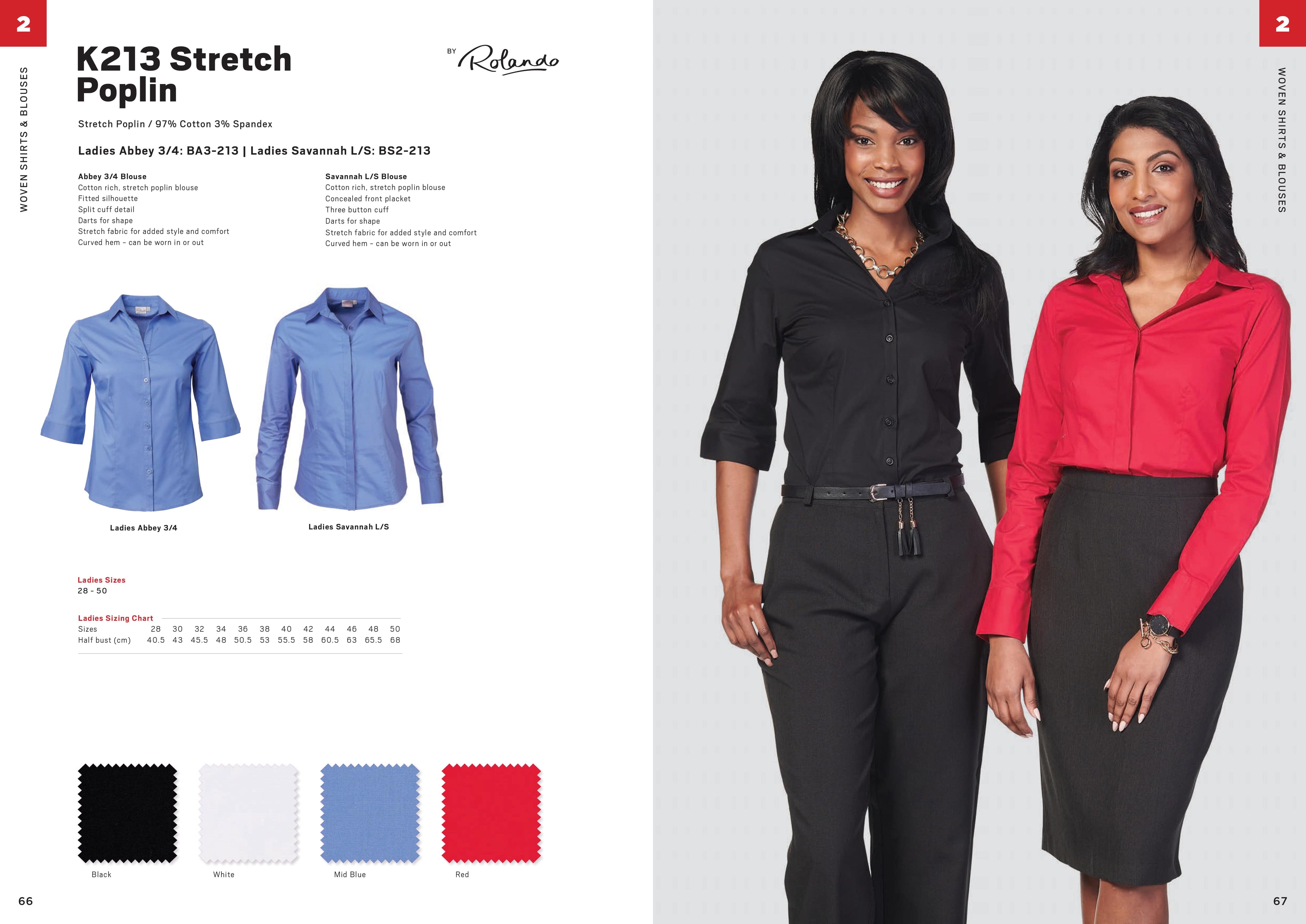 SALE - Rolando - K213 Ladies Stretch Poplin Savannah L/S Blouse