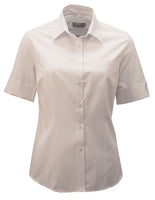 Ladies White self stripe short sleeve blouse
